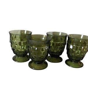 Colony Whitehall Green Glass Tumblers 6 Oz Footed Set Of 4 Vintage Mid-Century